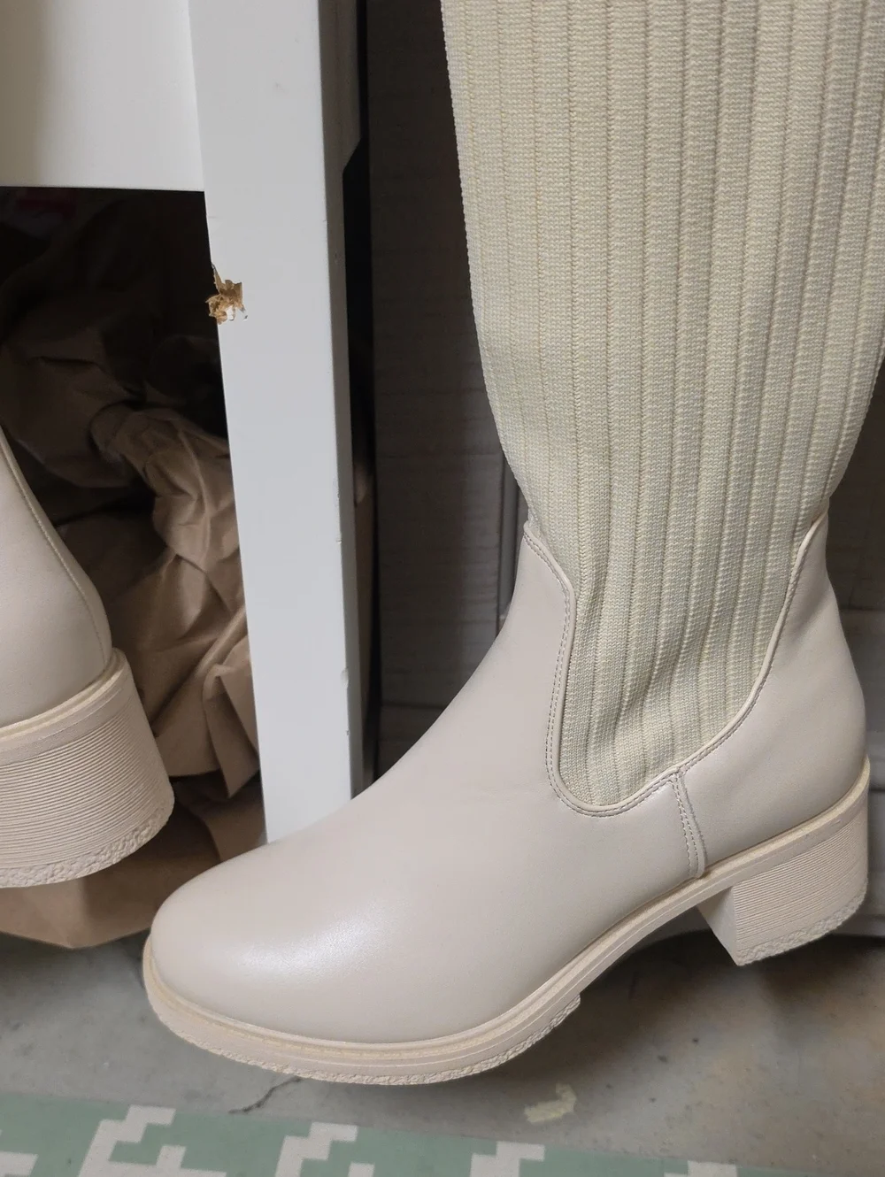 New Over-the-Knee Ribbed Stretch Boots in Cream